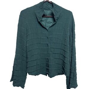 Babette Textured Pleated Mock Neck Long Sleeve Blouse Top Women's Small Green
